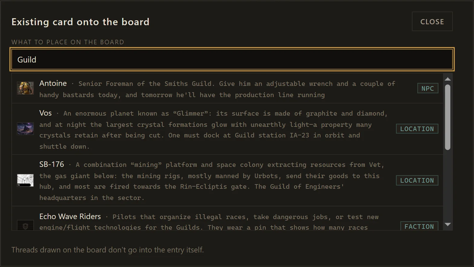 Pinning an existing card
