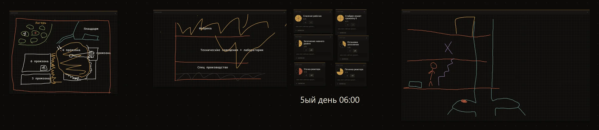 Наброски и счётчики на доске