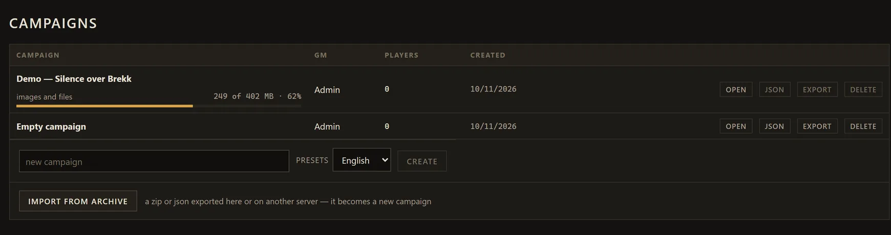 Exporting a campaign in Admin space